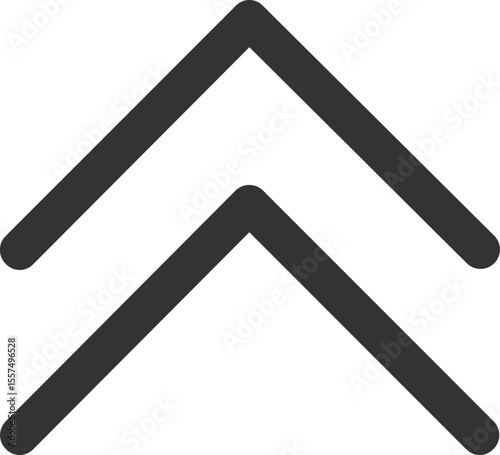 Two upward pointing chevron arrows stacked vertically in a simple graphic representation on a white background
