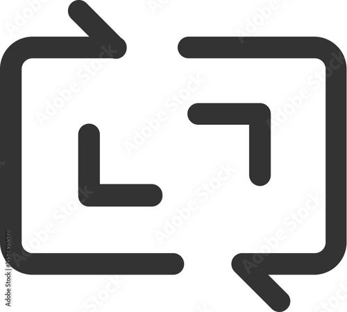 Two square shaped arrows facing each other with ninety degree angles in a simple graphic design