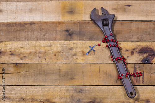 tools on wood background