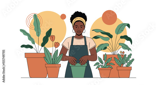 A Woman Tending to Her Lush Indoor Plants in a Brightly Lit Room Enjoying Her Gardening Hobby