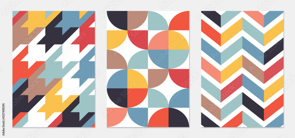 Fototapeta premium Retro Abstract Poster Set in Mid Century Modern Style. Vector Illustration