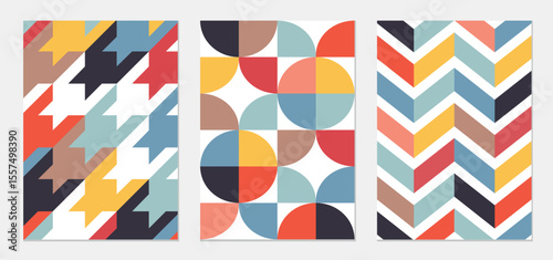 Retro Abstract Poster Set in Mid Century Modern Style. Vector Illustration