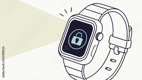 19   smartwatch with holographic lock icon | Cybersecurity Vector Illustration