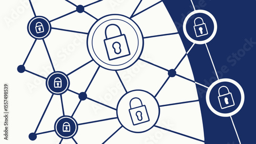20   network nodes connected with padlocks and blu | Cybersecurity Vector Illustration