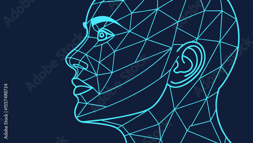 26   abstract face scan in blue neon grid style | Cybersecurity Vector Illustration