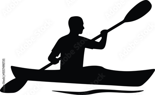 Silhouette person kayaking in boat on water sport activity Vector illustration