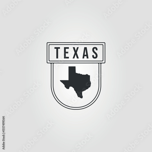Texas map badge logo with the word texas, ideal for Texanthemed designs such as travel brochures, souvenirs, postcards, or staterelated websites.