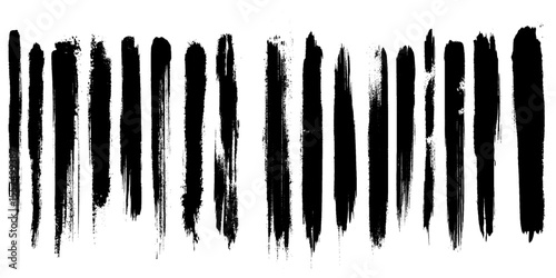 Various width black brush marks on a white background.