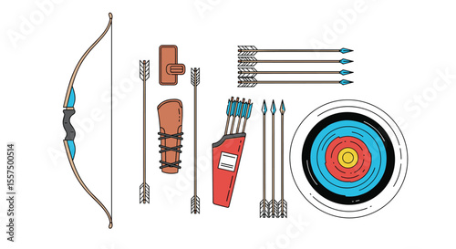 Traditional Archery Equipment Collection for Target Practice and Sport Shooting Sports Enthusiasts