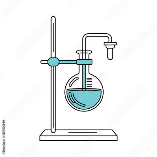 Laboratory Flask and Stand with Blue Liquid Illustration