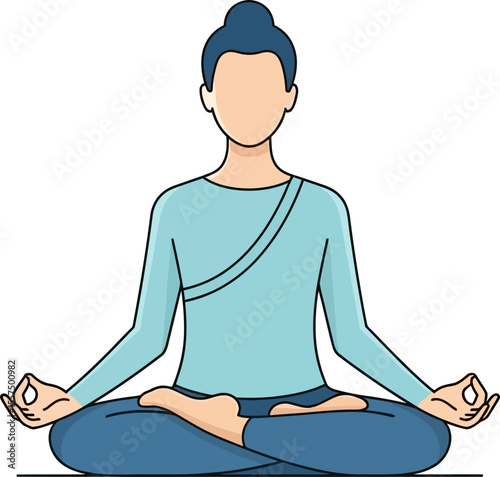 A stylized illustration of a person practicing yoga in a seated meditation pose.