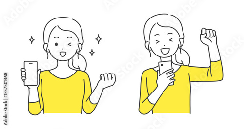 スマホを持つ女性のイラストセット