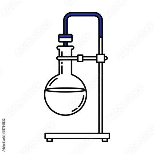 Laboratory Flask on Stand with Blue Accents round bottom flask