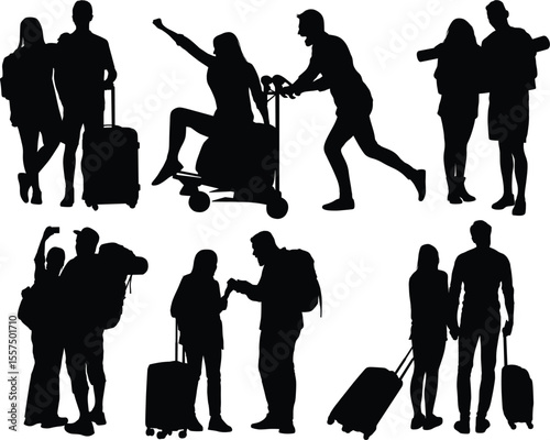 traveling couple for adventure silhouettes