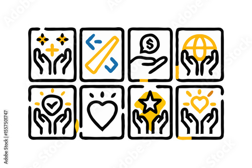 Collection of diamond icons representing quality trust excellence and values