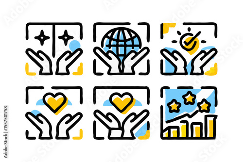 Collection of diamond icons representing quality trust excellence and values