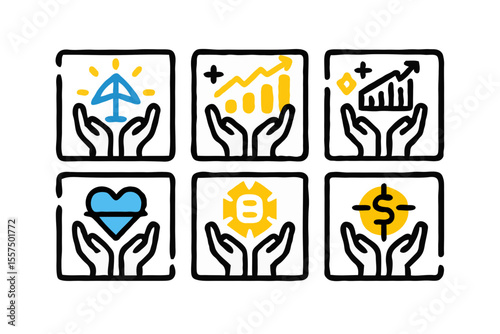 Collection of diamond icons representing quality trust excellence and values