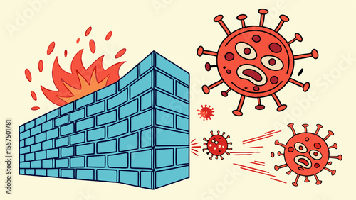 34   virus particles exploding against a glowing | Cybersecurity Vector Illustration