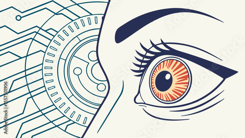 36   eye iris scan effect with circuit backgroun | Cybersecurity Vector Illustration