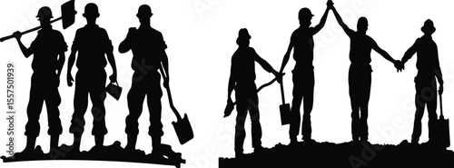 Silhouette illustration of construction workers teamwork and collaboration