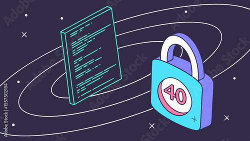 40   secure ai core surrounded by floating code | Cybersecurity Vector Illustration