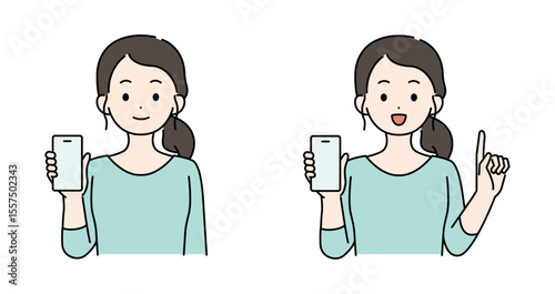 スマホを持つ女性のイラストセット