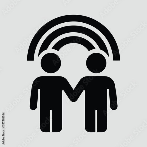 Silhouette gay couple holding hands with rainbow over them Vector illustration