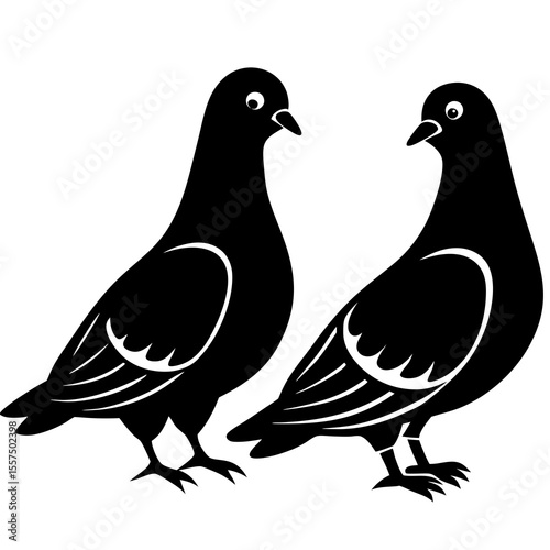 Two Pigeons Silhouette Vector Illustration