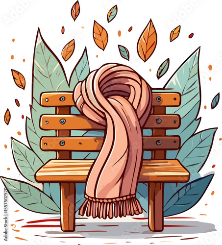 Illustration automnale d’un banc avec écharpe