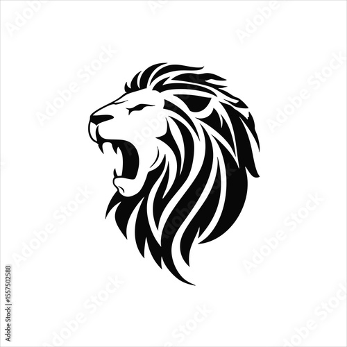 Angry Lion Face Mascot - Powerful Black and White Animal Emblem