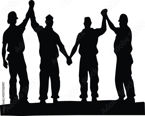 Silhouette of Four Figures in Unity, Celebrating Teamwork and Achievement