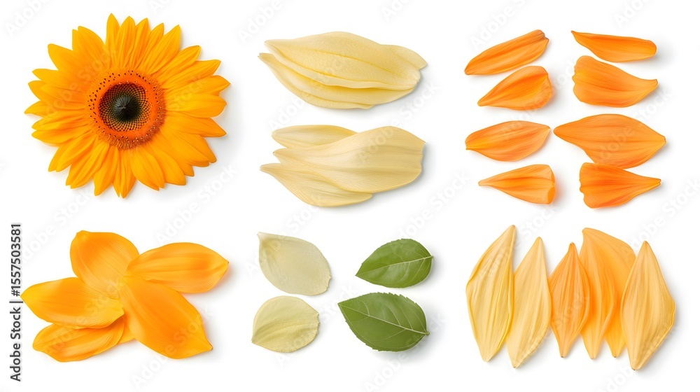 Fototapeta premium Vibrant Sunflower and Petals: Botanical Elements Collection