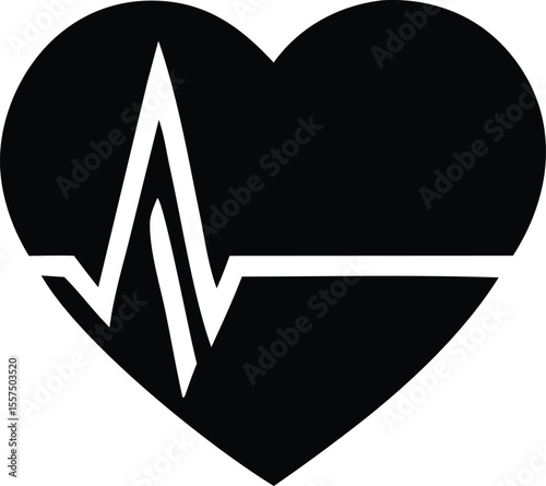 A stylized black heart icon prominently displays a white electrocardiogram waveform symbolizing health and vitality