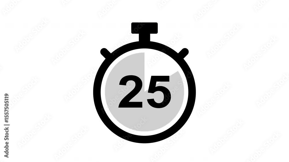 Countdown 30 seconds with stopwatch animation on white background. 30 to 0 second 4K video