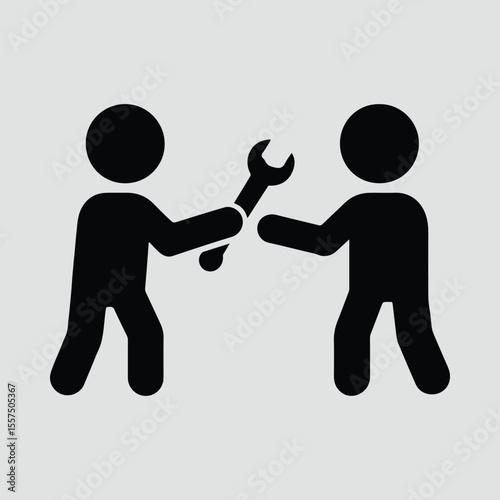 Silhouette men passing wrench tool simple icon style Vector illustration