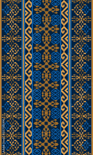 Pixel art ethnic, Pattern fabric pixel, design for background, clothing, decorative, drapery, cloth embroidery, geometric pixel art, handcraft, wallpaper, carpet, bag, card, cushions, Print, ethnic