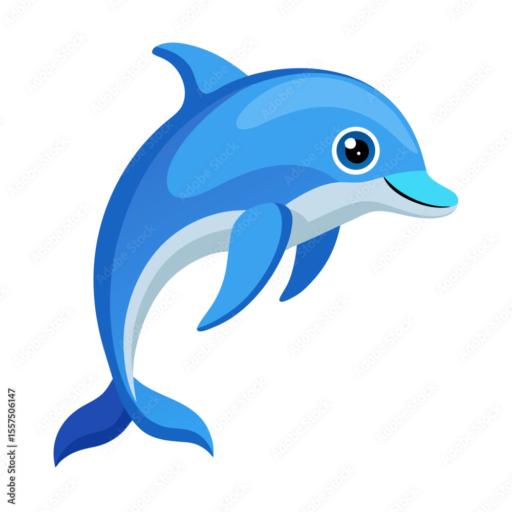 Fototapeta premium Cartoon Dolphin Leaping with Joy A Cheerful Marine Mammal Illustration for Children s Books and Educational Materials Featuring Bright Blue Colors and a Playful Design