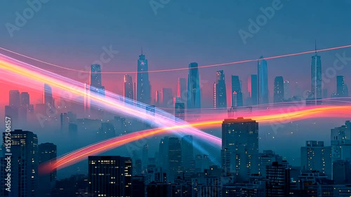 Vibrant Night Cityscape with Colorful Light Trails