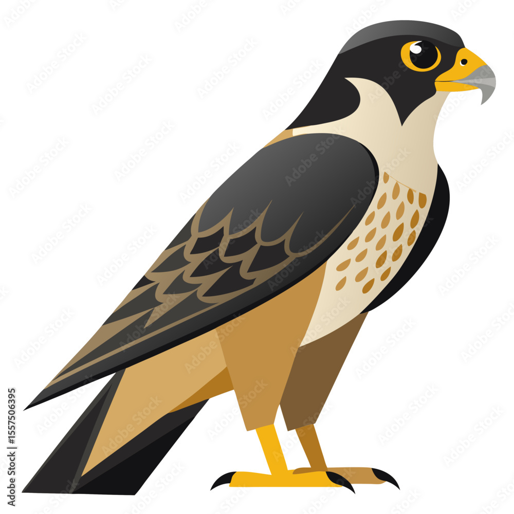 Fototapeta premium Stylized Peregrine Falcon Illustration A striking depiction of a Peregrine Falcon rendered in a modern geometric style with bold colors and sharp lines standing tall