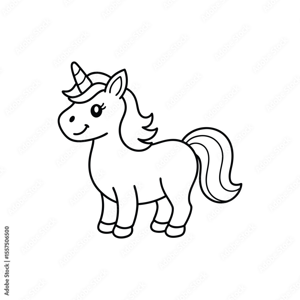 Fototapeta premium A cute unicorn with a smiling face a small horn