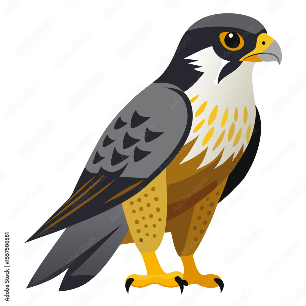 Fototapeta premium Stylized Peregrine Falcon Illustration A Detailed Look at a Majestic Bird of Prey in a Modern Flat Design with Sharp Details and a Striking Color
