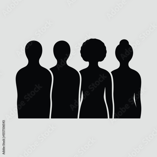 Silhouette of diverse people group community standing together Vector illustration