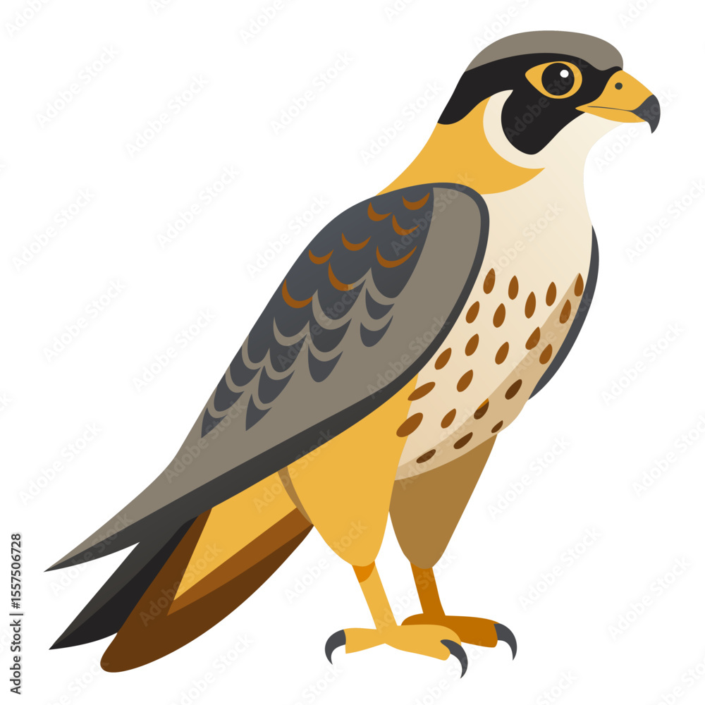 Fototapeta premium Stylized Peregrine Falcon Illustration A Striking Depiction of a Majestic Bird of Prey Standing Tall with its Sharp Talons and Distinctive Markings Against a Clean