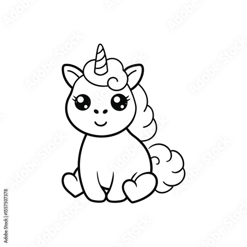Cute chubby baby unicorn with big innocent eye