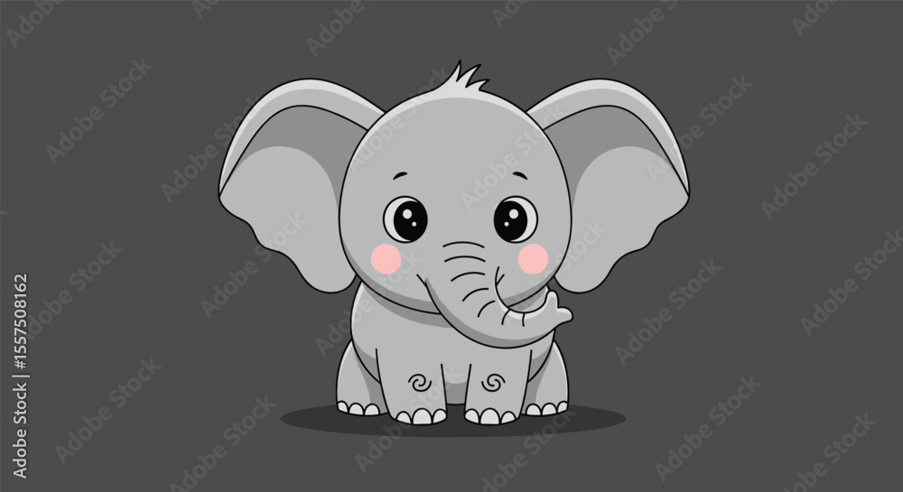 Fototapeta premium Adorable Pixel Art Baby Elephant Sitting Calmly with Large Ears and Pink Cheeks Facing Forward