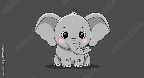 Adorable Pixel Art Baby Elephant Sitting Calmly with Large Ears and Pink Cheeks Facing Forward