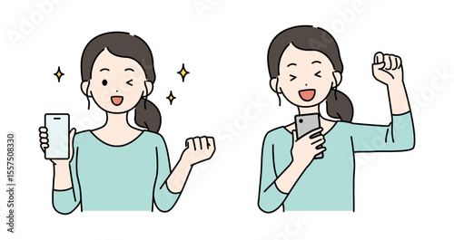 スマホを持つ女性のイラストセット