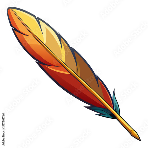 Colorful vector illustration of assorted bird feathers, perfect for designs featuring plumage, writing, or natural art