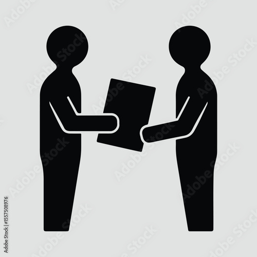 Silhouette people exchanging documents contract business deal Vector illustration