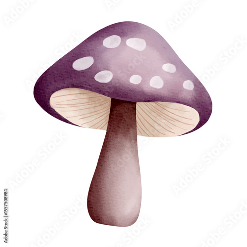 Purple fantasy mushroom in watercolor style. Pastel soft tones. Magical and whimsical illustration element